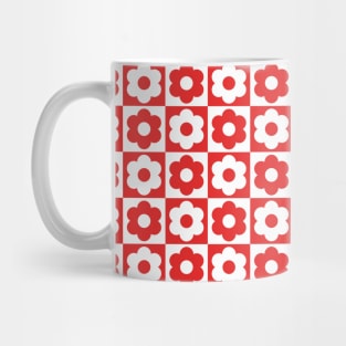 Red and White Checkered Flower Pattern Mug